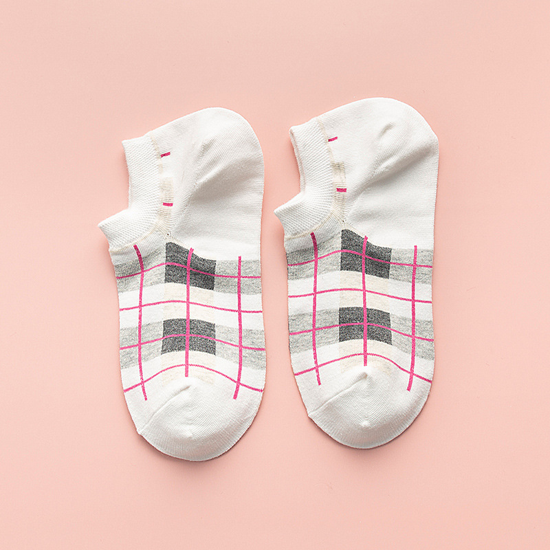 Square Foot Socks Female Spring And Summer Cotton Sweat Socks Cotton Ms. Spell Color Plaid Sports And Leisure Socks